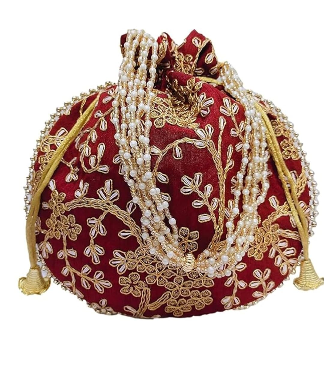 sf beauty lingerie Potli Bags - Mirror Work Pouch Bags For Women | Fancy Ethnic Bag for Wedding, Parties | Bridal Bag (Maroon)-picture-29