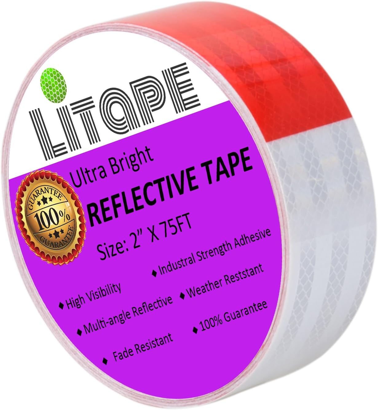 Litape 2" X 75ft Conspicuity DOTC2 Reflective Tape, Red&White DOT Tape/Waterproof