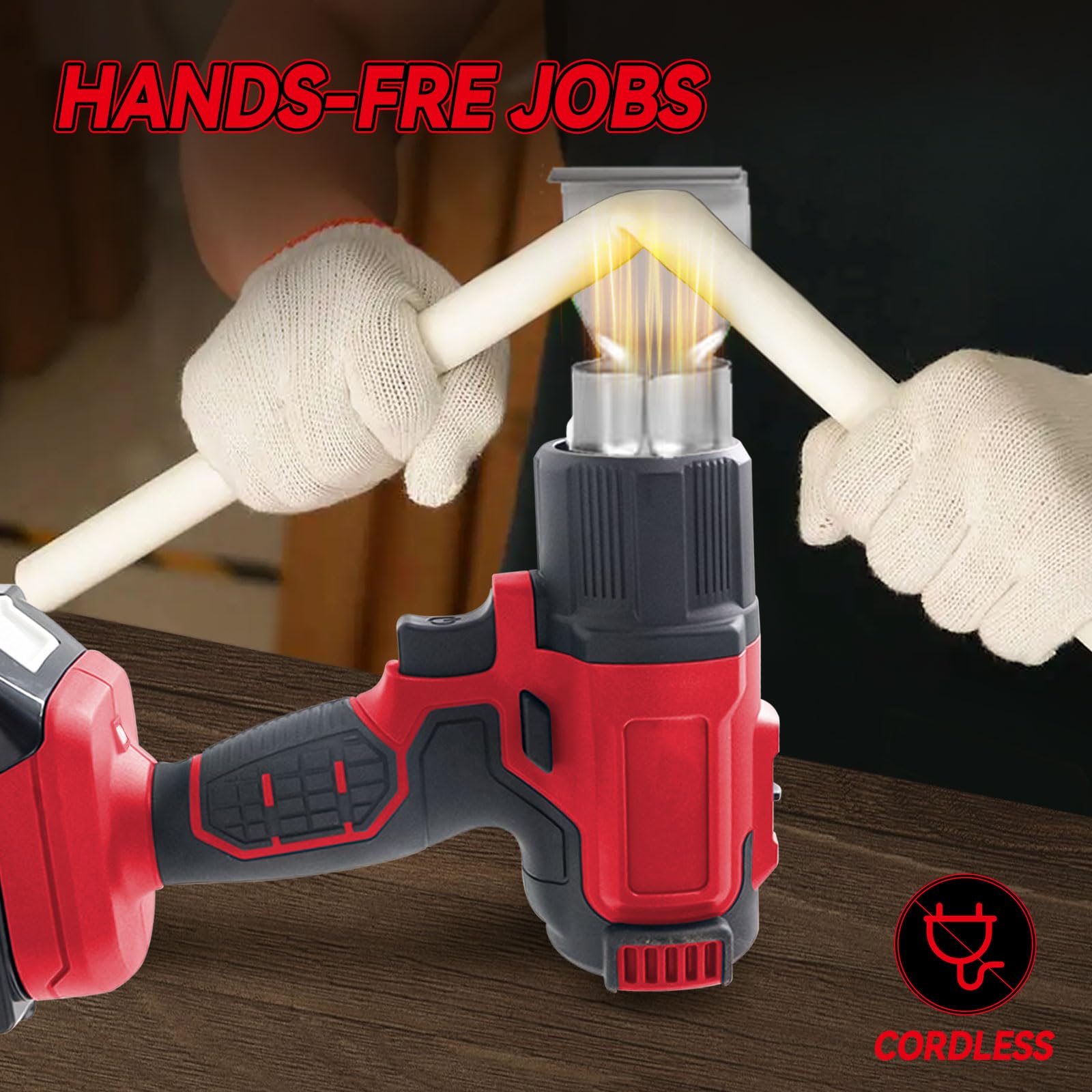 Pistola Termica Senza Fili per Batteria Milwaukee 18V agli Ioni di Litio con 5 Attacchi a Scelta, Pistola Termica da 400W 500°C per Artigianato, Tubi Termorestringenti, Resina e Decorazione (Senza