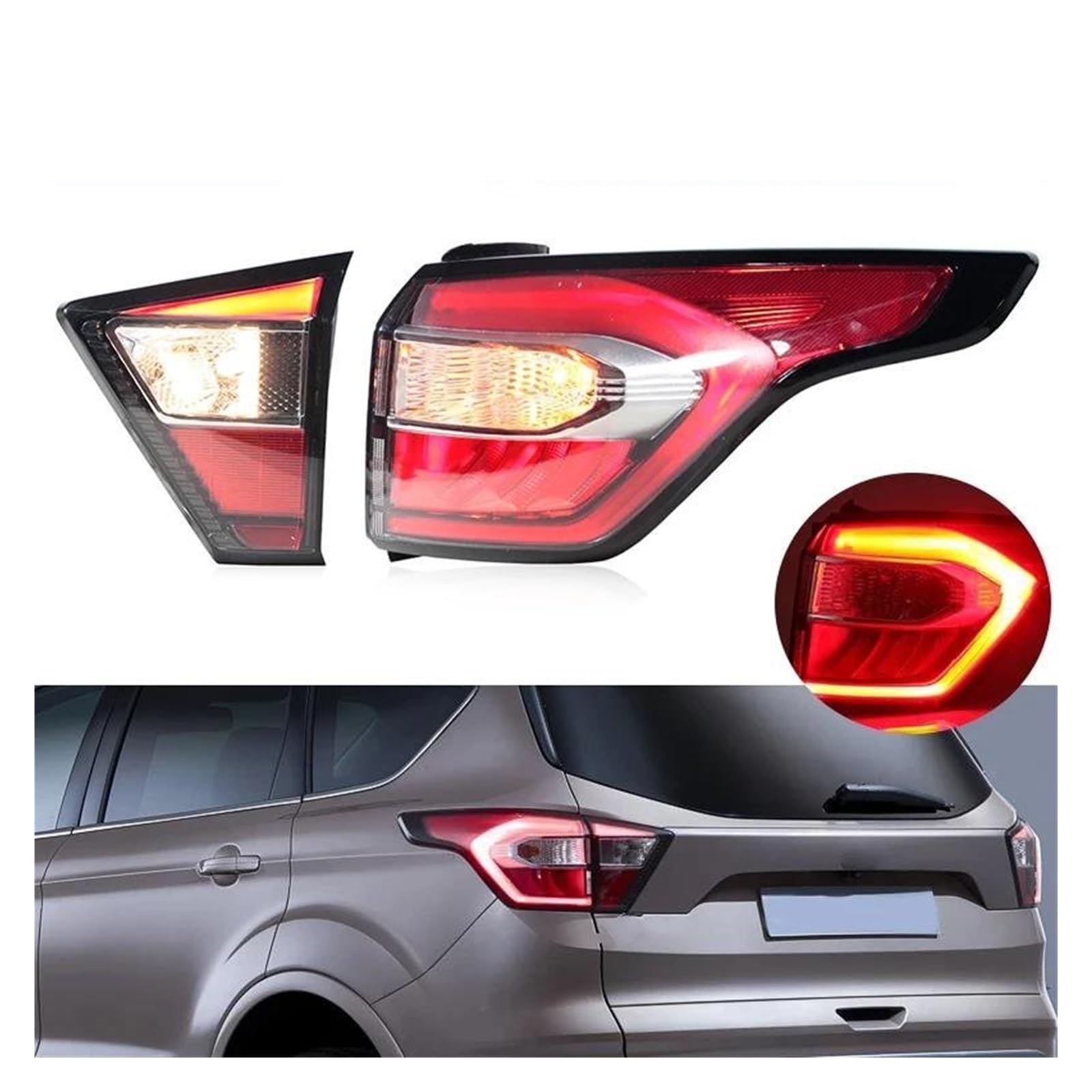Gruppo Ottico Posteriore per Ford per Kuga per Berlina 2017-2019 Car Styling Lampada di Coda Fendinebbia Fanale Posteriore Stop Posteriore(Outer Right)