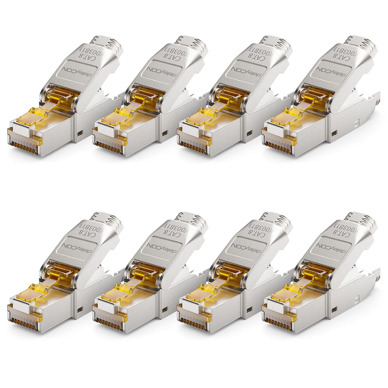 DeleyCON Lot De 2 Prises RJ45 CAT8 40Gbit/s Sans Outil - Blindées Pour Câbles Rigides
