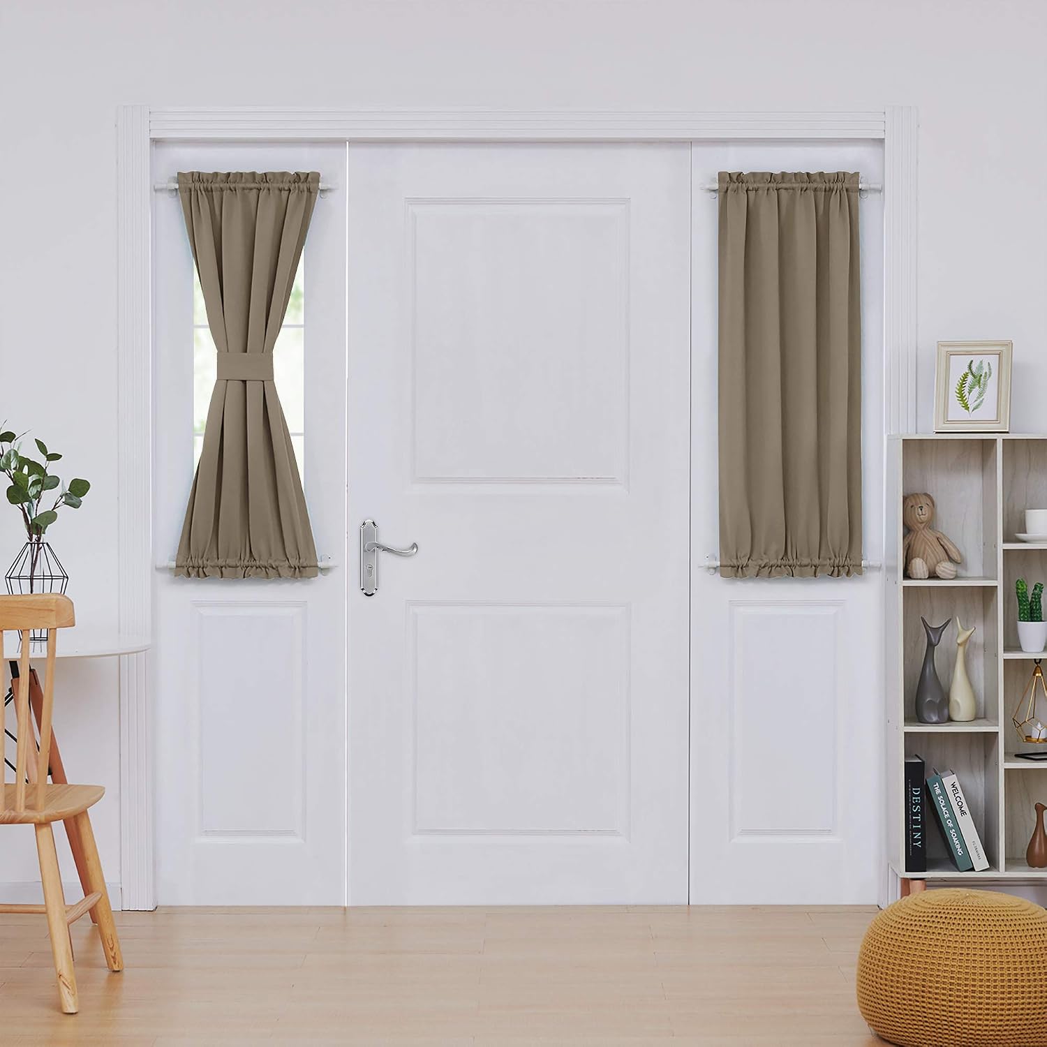 Deconovo Blackout Dual Rod Pocket Curtains - Thermal Insualated French Door Window Curtain Drapes for Bedroom with Tieback (25x40 in, Khaki, 1 Panel)