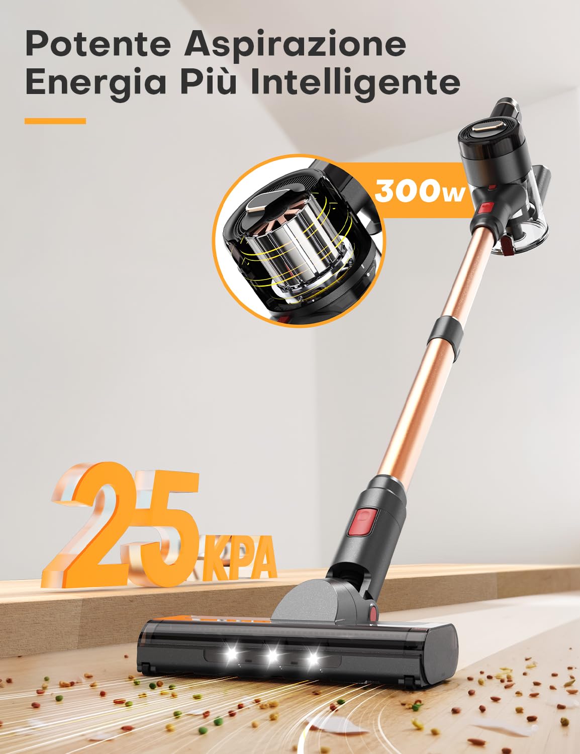 Leyvone Aspirapolvere Senza Fili, 300W/25KPa/30 Min, Spazzola Anti-Groviglio, Display LED, Filtrazione a 5 Stadi, Svuotamento Polvere con un Click, per Pelucchi di Animali, Pavimenti Duri e Tappeti