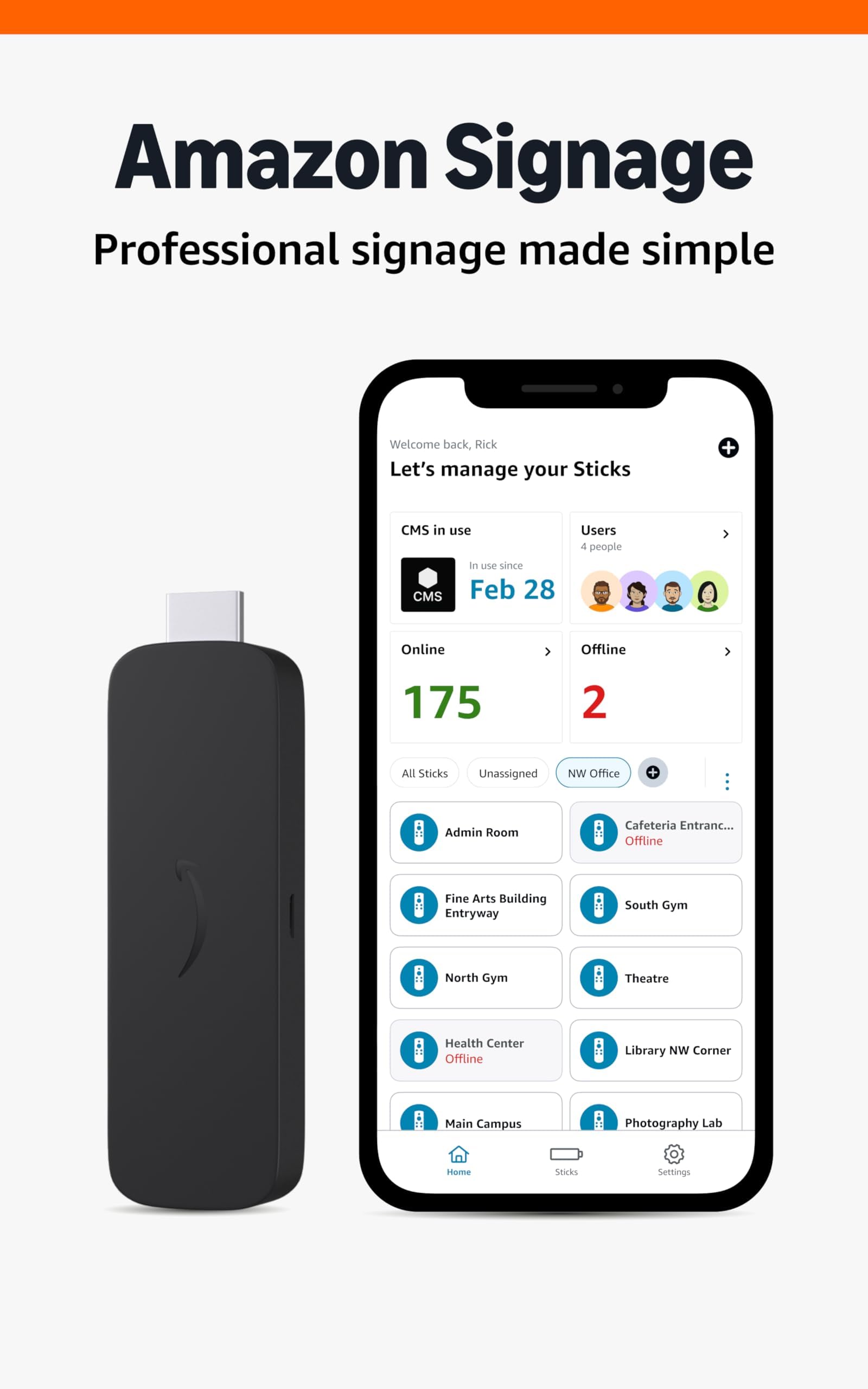 Amazon Signage Stick – Professional Digital Signage 4K Media Player – Designed for Businesses of All Sizes, Easy Setup with free Mobile App, and CMS Compatibility