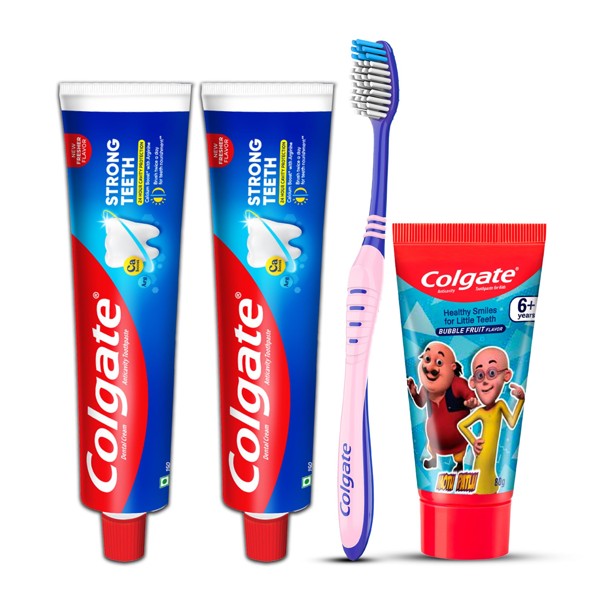 Colgate Strong Teeth Toothpaste, 300g, Calcium-boost Tooth Paste for 2X Stronger, Bubblefruit Toothpaste for Kids (6+ years) 80g and Toothbrush (Combo Pack Offer)