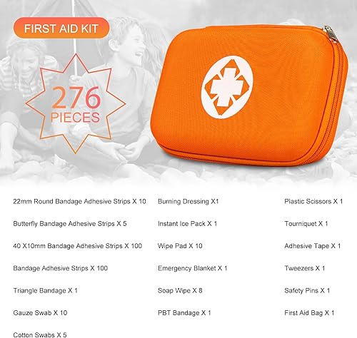 Miniatura 2 de Kit de primeros auxilios para automóvil de 276 piezas, tamaño de viaje, para viajes de negocios, kit compacto de primeros auxilios de emergencia,