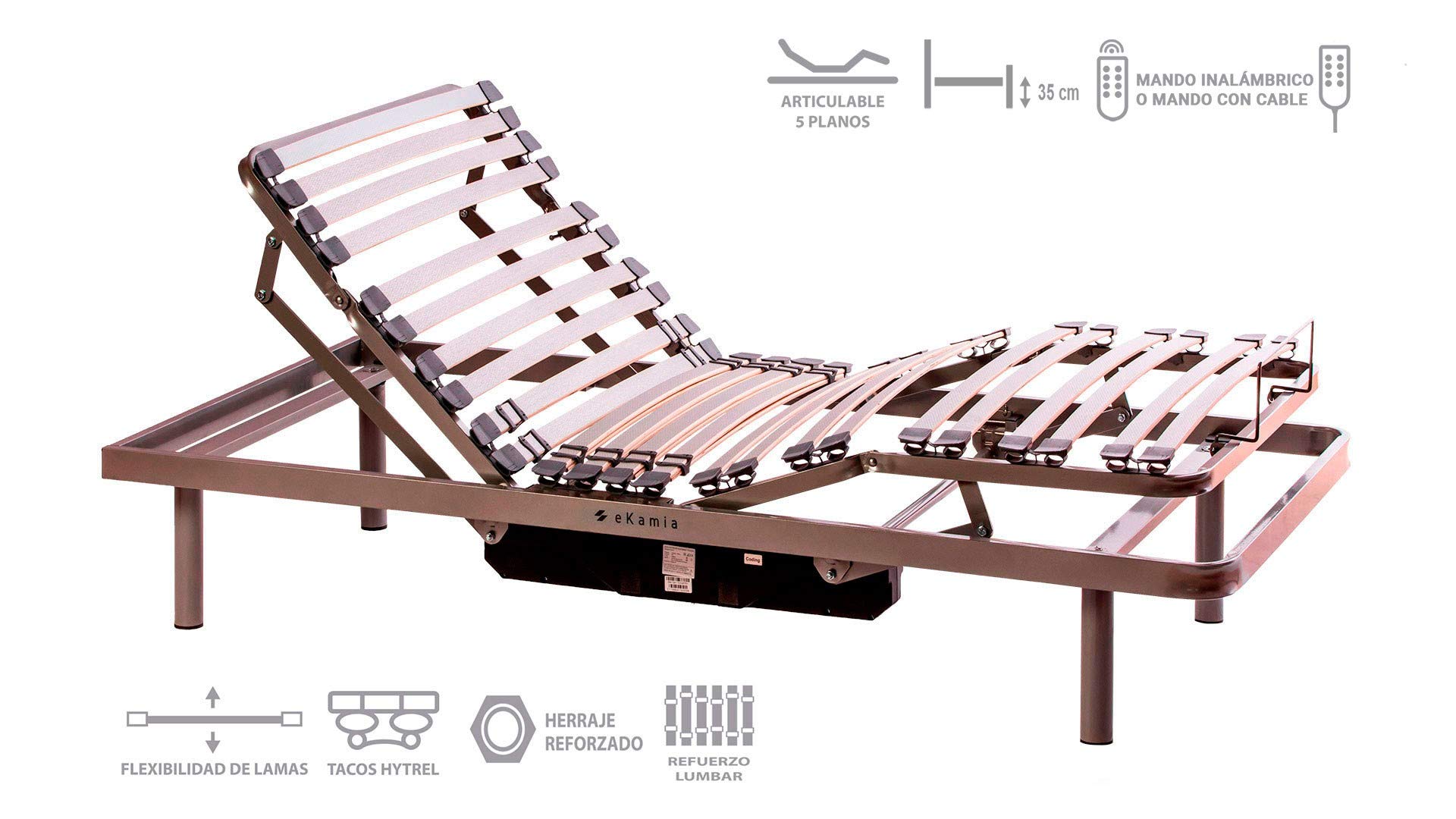 ekamia - ERIS Cama Articulada Eléctrica + Colchón Hapi - 135cm x 190cm, Mando con Cable