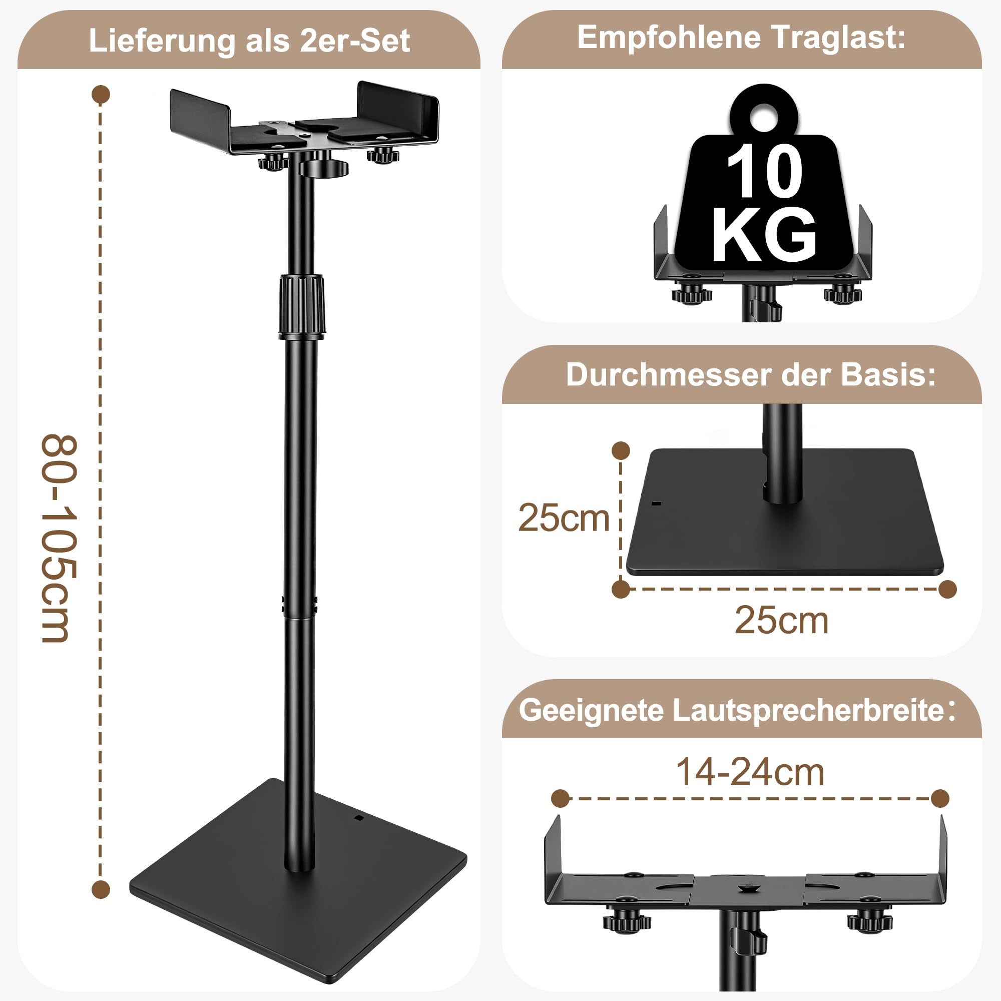 2er-Pack Höhenverstellbare Lautsprecherständer Kompatibel mit 80 bis 105CM | Bodenlautsprecherständer Surround mit Kabelmanagement, Universeller Lautsprecherständer Kompatibel mit JBL Bose
