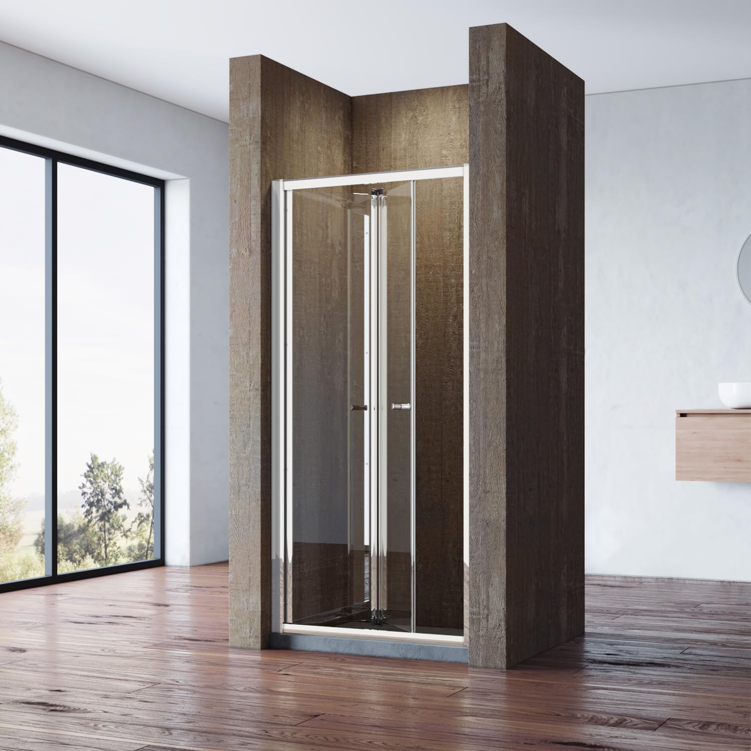 SONNI Upgrade - Mampara de ducha (cristal transparente, plegable, 76 x 185 cm)
