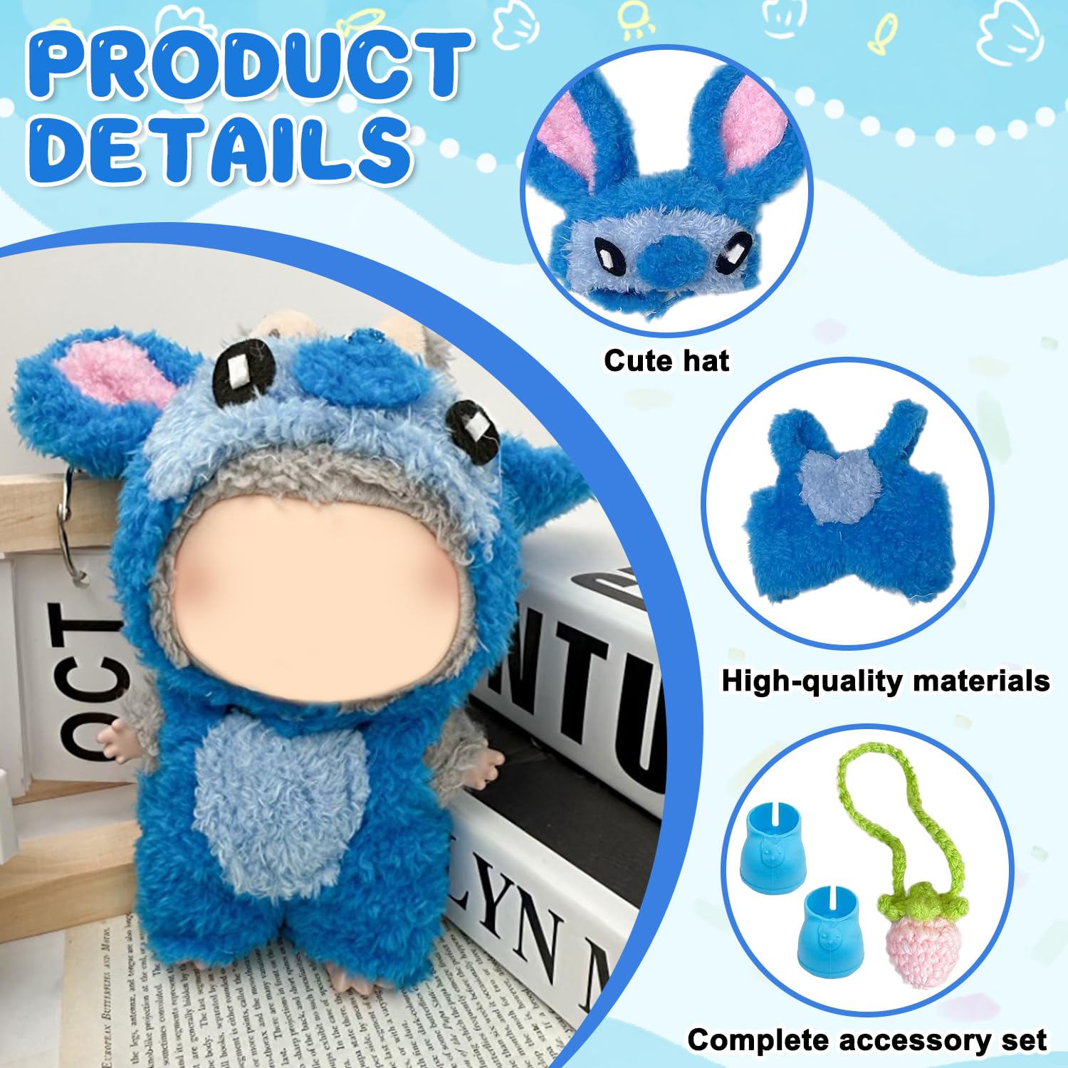 Simpatici vesti per bambole Labubu 17 cm bambola labubu che cambia vesti per bambole in cotone per asilo uniforme scolastica bambola circolare  26
