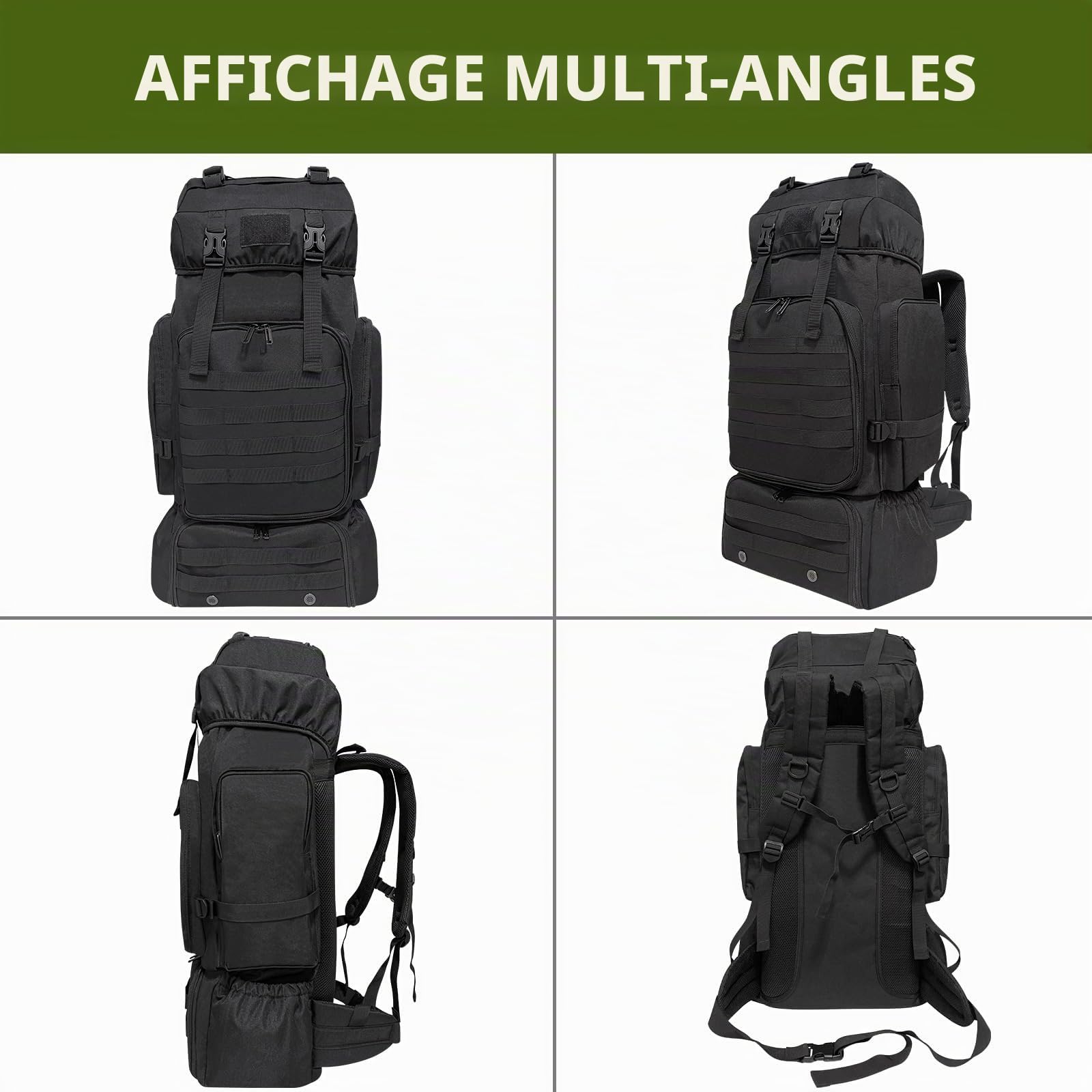 Sac à dos de randonnée, sac à dos tactique militaire Molle de 80 L, sac à dos de camping avec compartiment à chaussures, sac à dos léger pour homme, sac à dos de voyage, sac à dos de survie sac