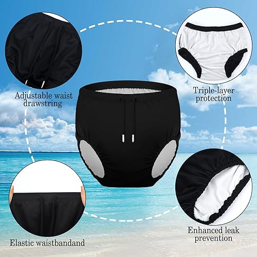 Miniatura 2 de 2 pañales de natación para adultos, para necesidades especiales, reutilizables, de tela, impermeables, protección contra la incontinencia, unisex (L)
