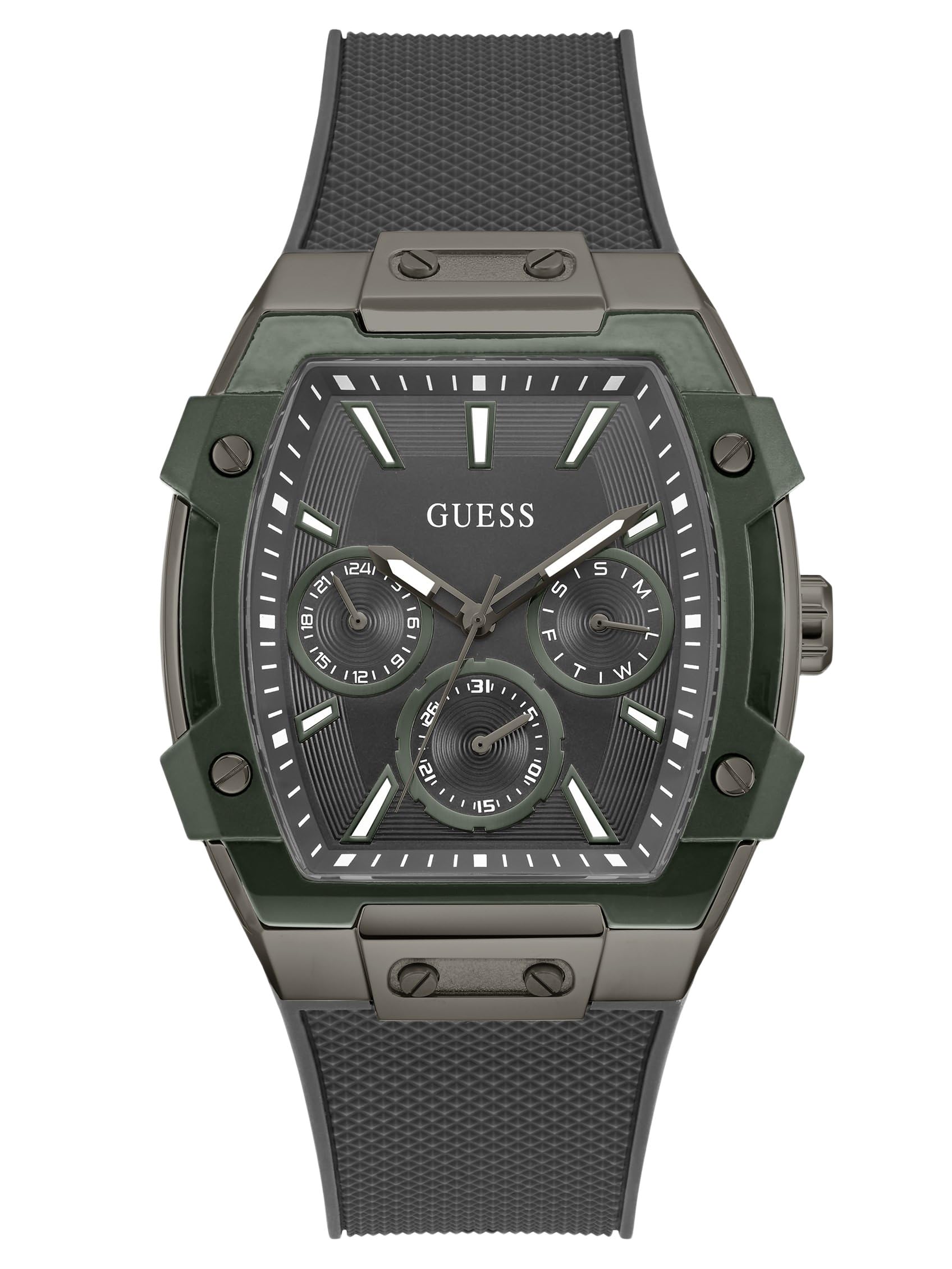 Guess Phoenix GW0956G3 - Reloj de Pulsera para Hombre, Acero Inoxidable, 44 mm, Correa de Silicona, Color Gris, 5 Bar, Esfera Gris
