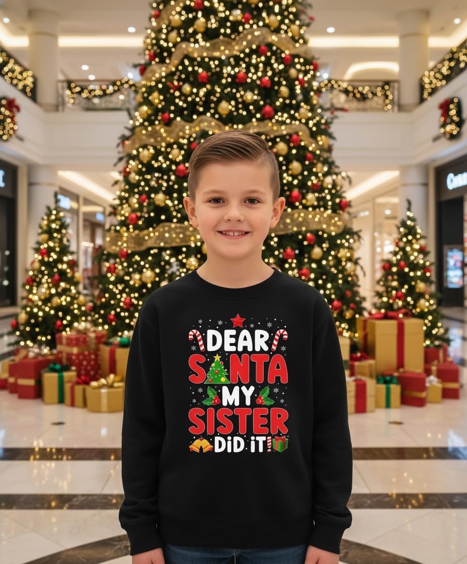 Dear Santa My Sister Did It Family Matching Xmas Unisex T-Shirt for Boys Girls Kids Son Daughter