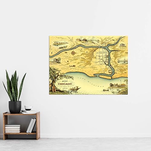 Miniatura 2 de Conley 1833 Map Chicago Illionis Pictorial Chart Extra Large Art Print Wall Mural Poster Premium XL
