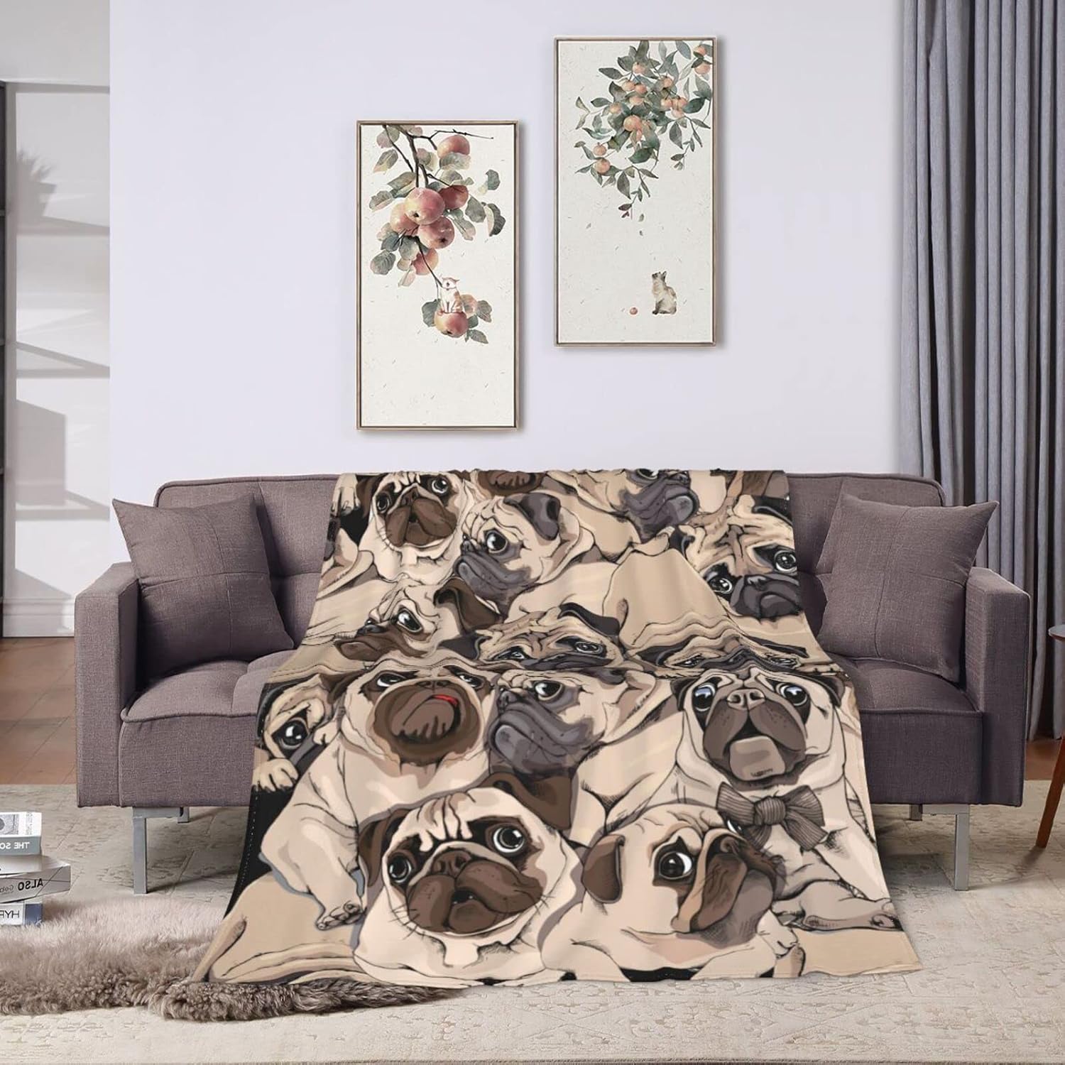 Pug Dog Throw Blanket Soft Cozy Plush Warm Fleece Blanket for Sofa Couch Bed 60"X50" - Image 2
