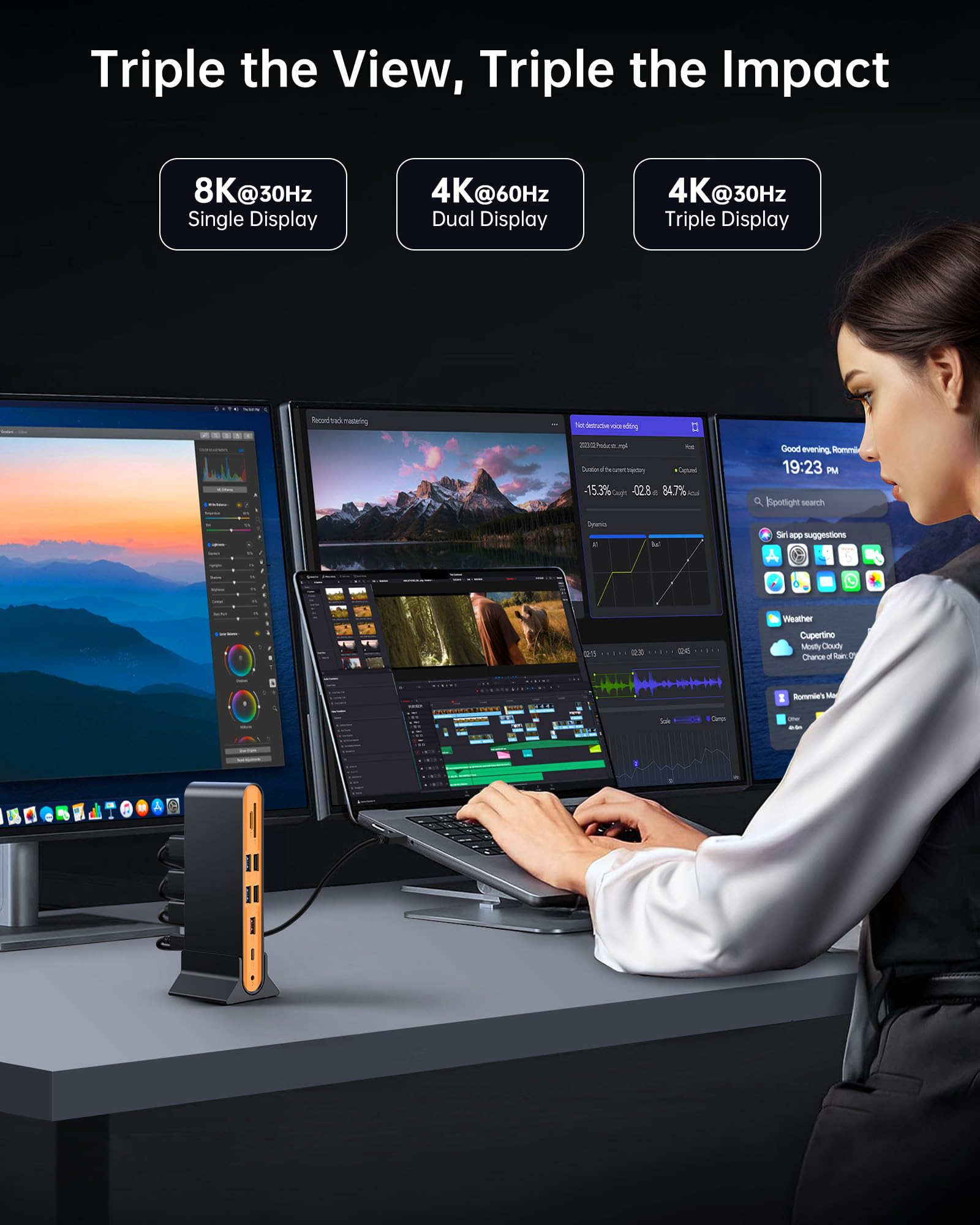 NOVOO Docking station per laptop 15 in 1, doppio monitor, DP 8K e doppio HDMI 4K | Triple Display 8K@30Hz DP, Dual 4K@60Hz HDMI, 10Gbps USB-A/C, SD/TF, 1Gbps Ethernet, Hub USB C per MacBook, laptop Windows