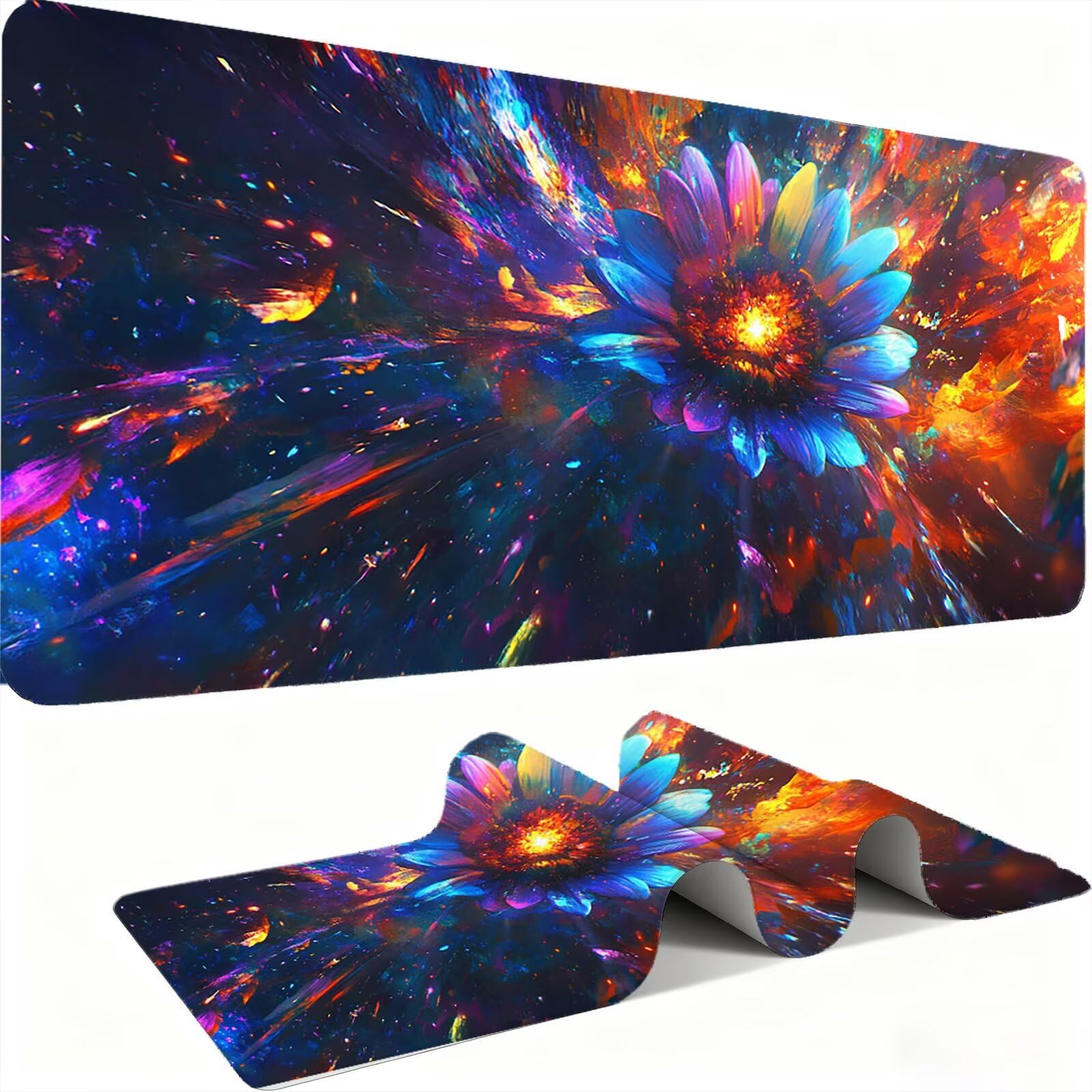 Podkładka pod mysz XXL kwiaty/roślina 1200 x 600 mm duża podkładka pod mysz szyte krawędzie wodoodporna antypoślizgowa duże rozszerzone akcesoria biurowe do komputera, przenośny poprawia dokładność i