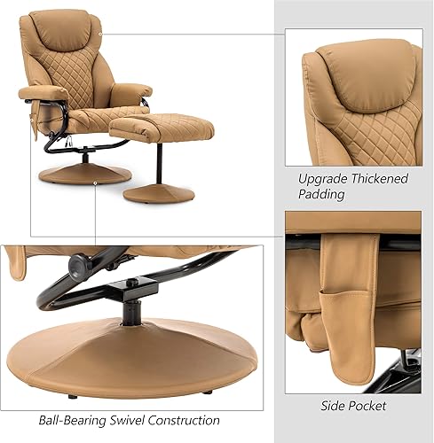 Miniatura 15 de MCombo Silla reclinable con otomana, silla reclinable con masaje, silla giratoria 360 de piel sintética, 4901 (blanco crema) Crema Blanco,Negro