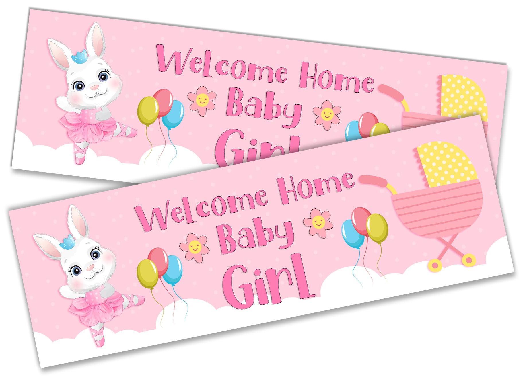 x2 Welcome Home Baby Girl Banner Baby Shower Homecoming Party Decoration 2