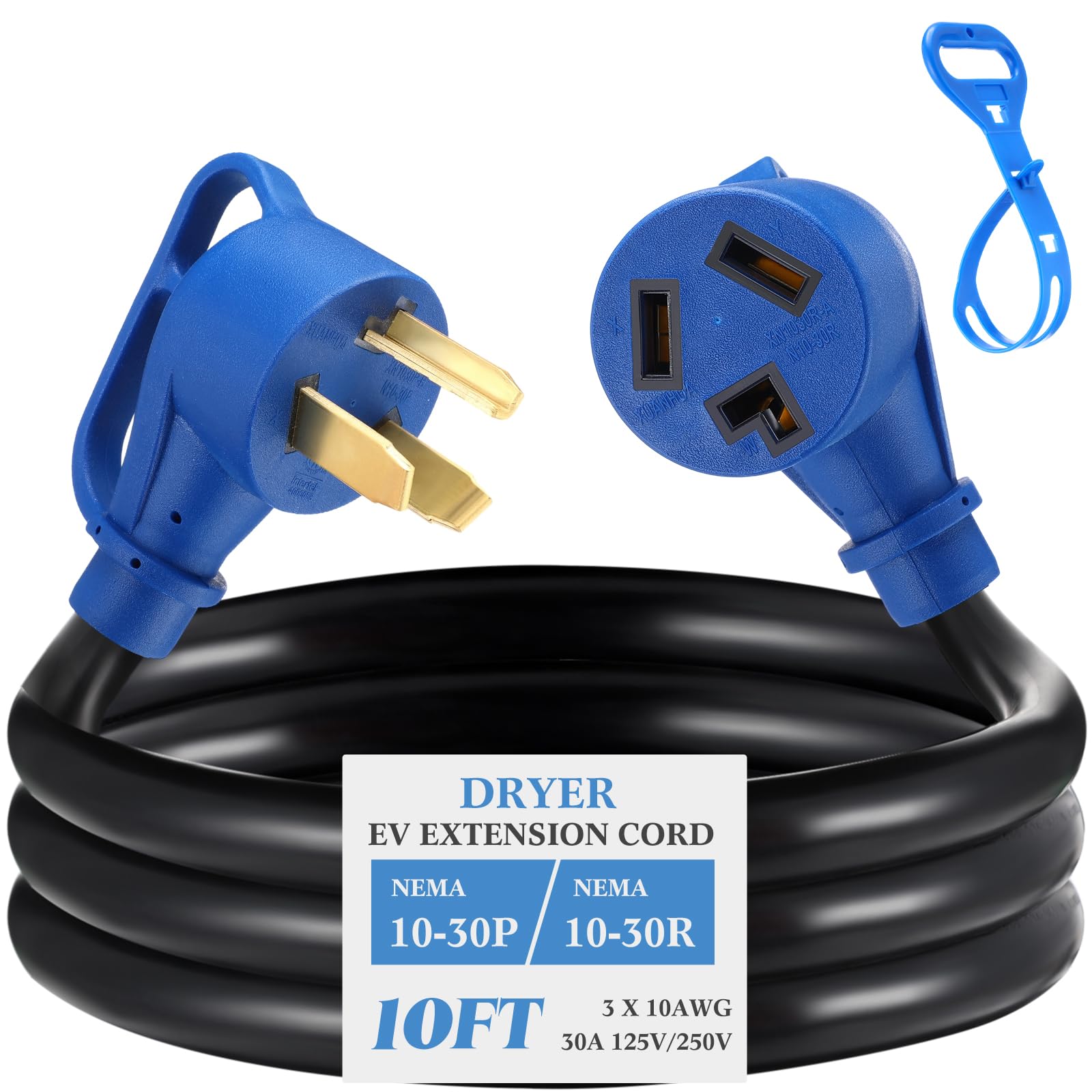 Kanayu 10 FT 3 Prong Dryer/EV Extension Cord 30 Amp Compatible with NEMA 10-30P to 10-30R for Level 2 EV Charging and Dryer Power Flexible Cable STW