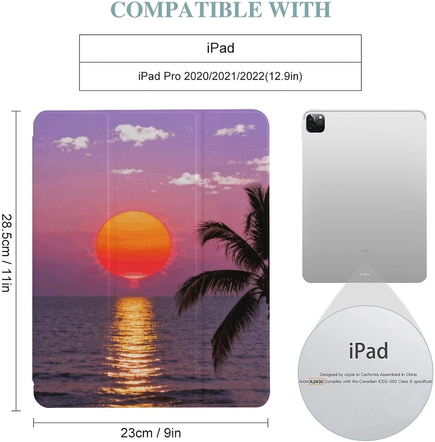 Beach Sunset Palms 12.9 in Trifold for iPad Case with Pencil Holder image 2
