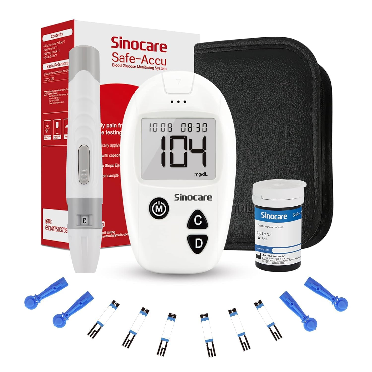 Sinocare Blutzuckermessgerät, Zuckermessgerät mit Teststreifen