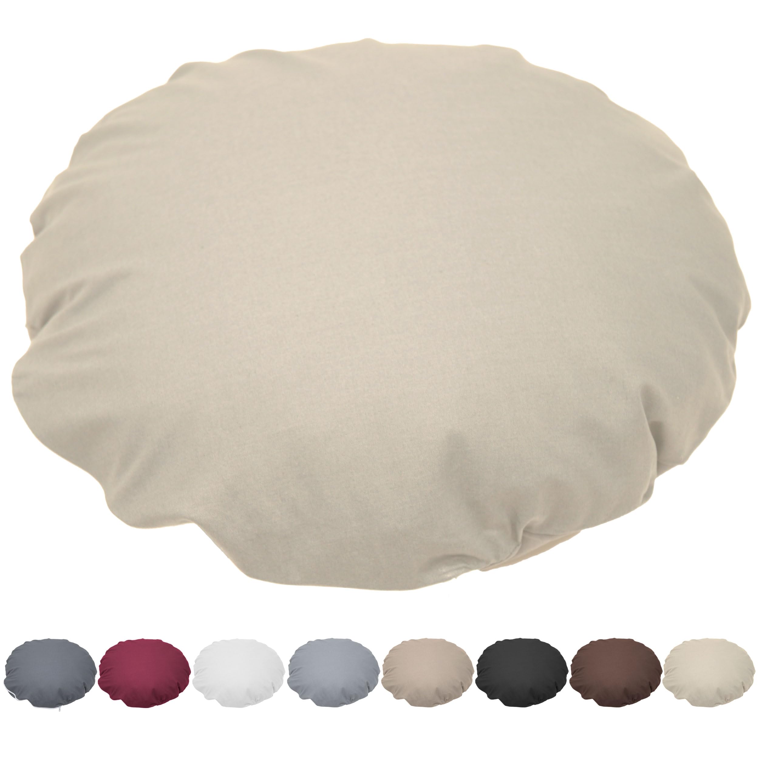 Nurtextil24 Kissen Rund 100cm Ø Durchmesser Beige Sitzkissen Dekokissen | Rundkissen 100 % Baumwolle mit Reißverschluss - Verwendung als Bodenkissen, Stuhlkissen, Sofakissen, Kopfkissen