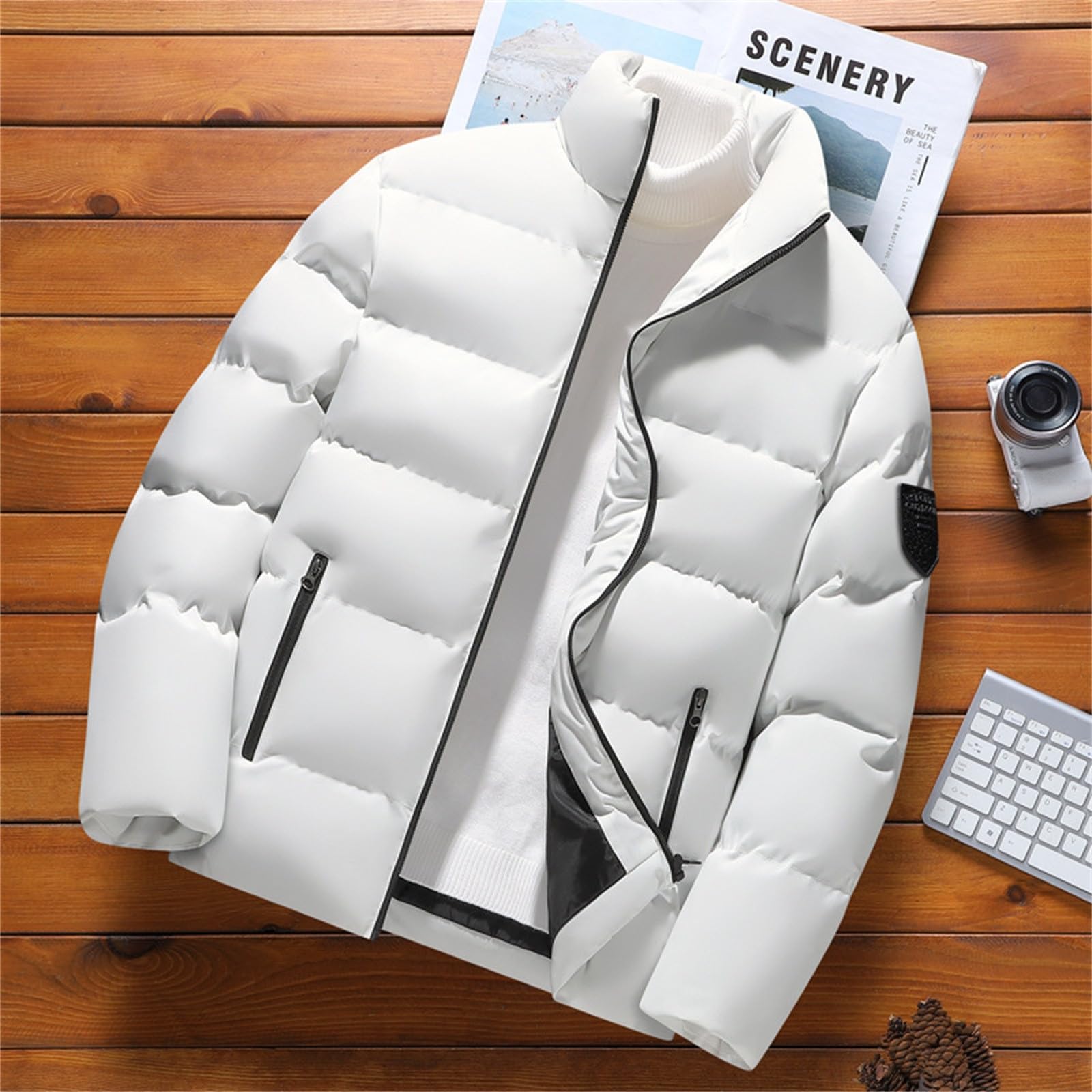 SRZYMJ Winterjacke Herren Winddicht mit Kapuze Übergangsjacke Leichte Winter Jacke Gefüttert Warme Softshelljacke Outdoor Reißverschluss Winterjacke Freizeit Einfarbig Steppjacke Mantel