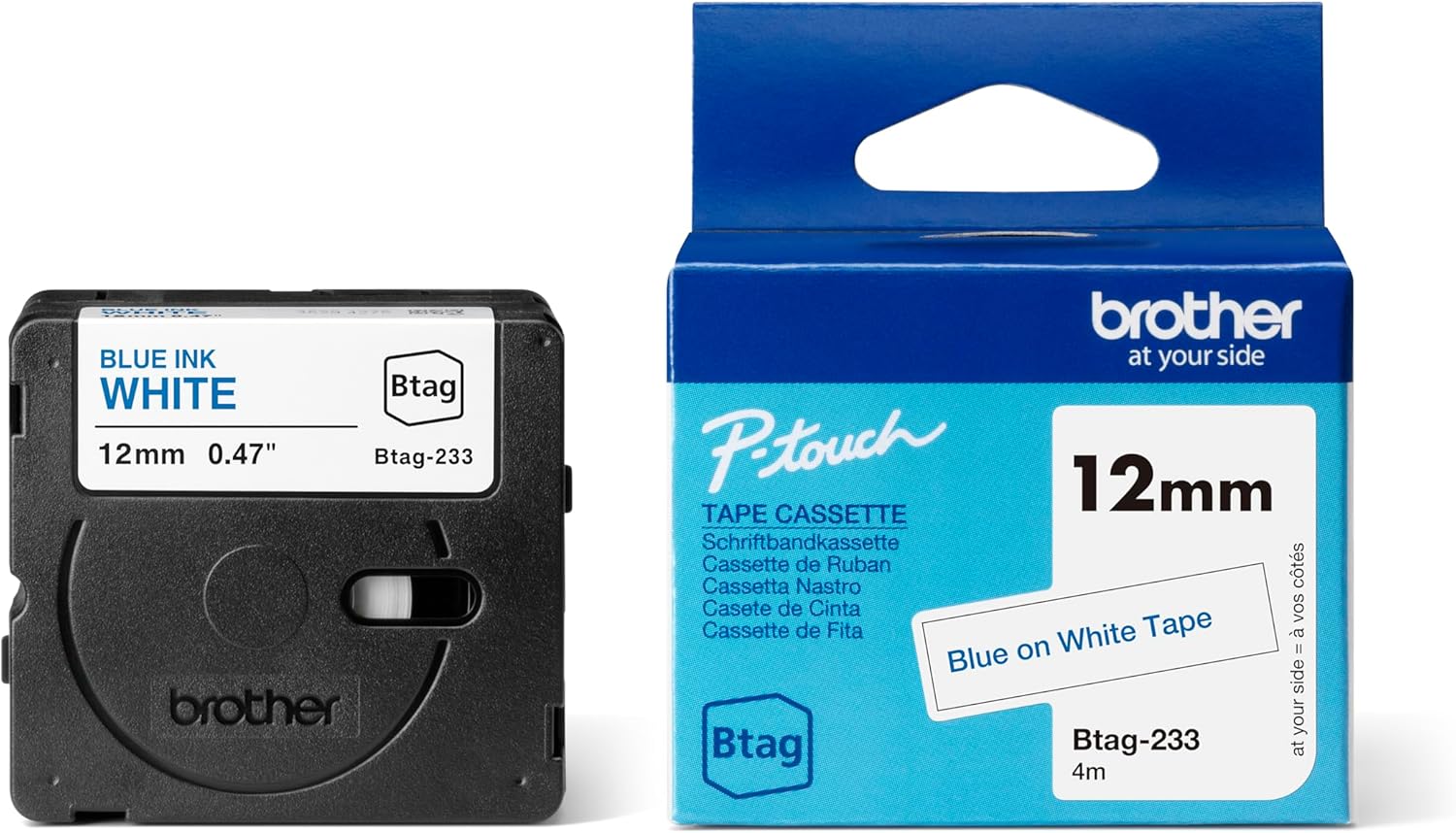 Brother Original Btag-133 Label Tape 12 mm Wide 4 m Long Blue/Transparent