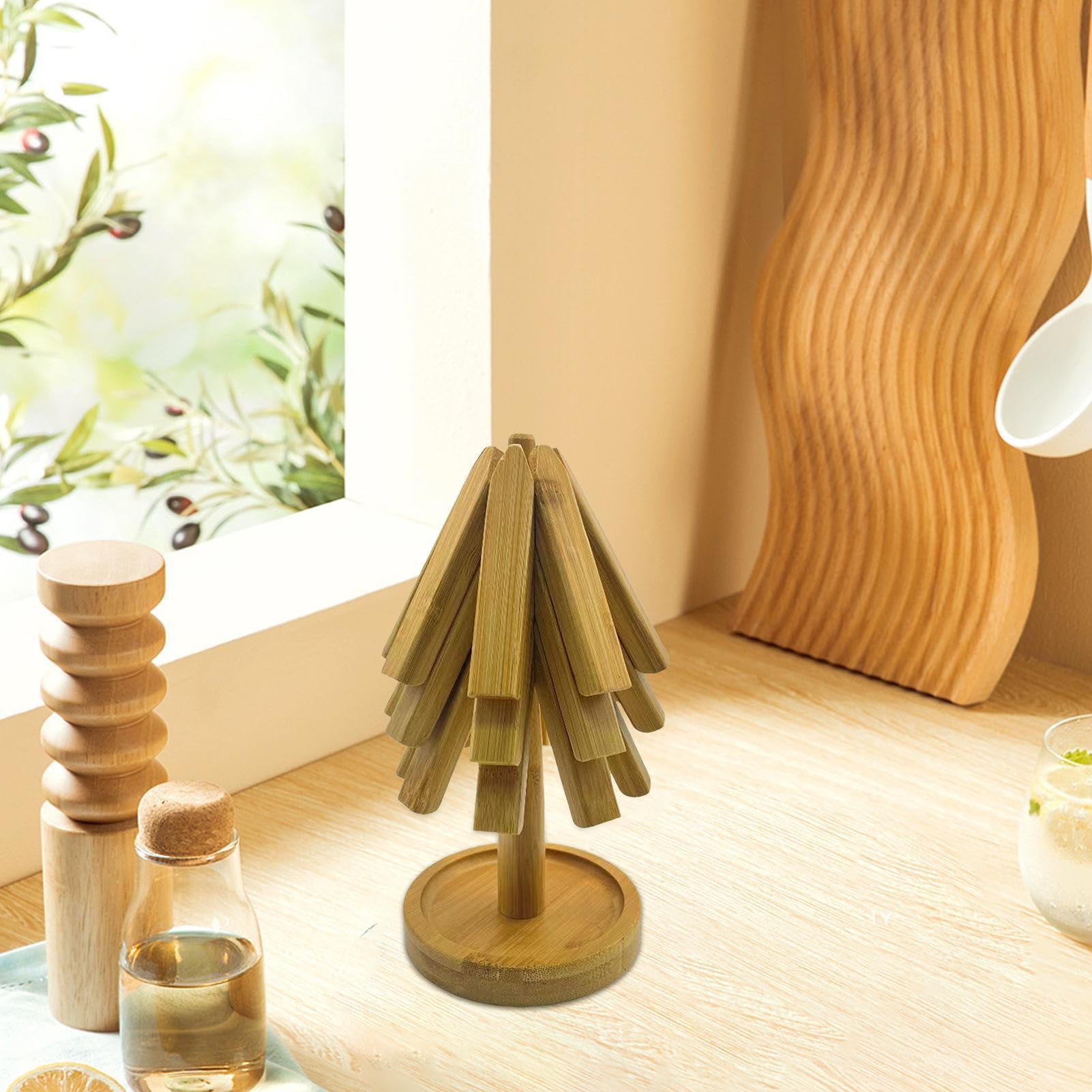 sous-Verres en Bois - Ensemble de sous-Verres en Bois, sous-Verres en Bois, sous-Verres décor de Cuisine | sous-Verre en Bois d'isolation Thermique avec Support Unique, Coussinets Chauds en Bois