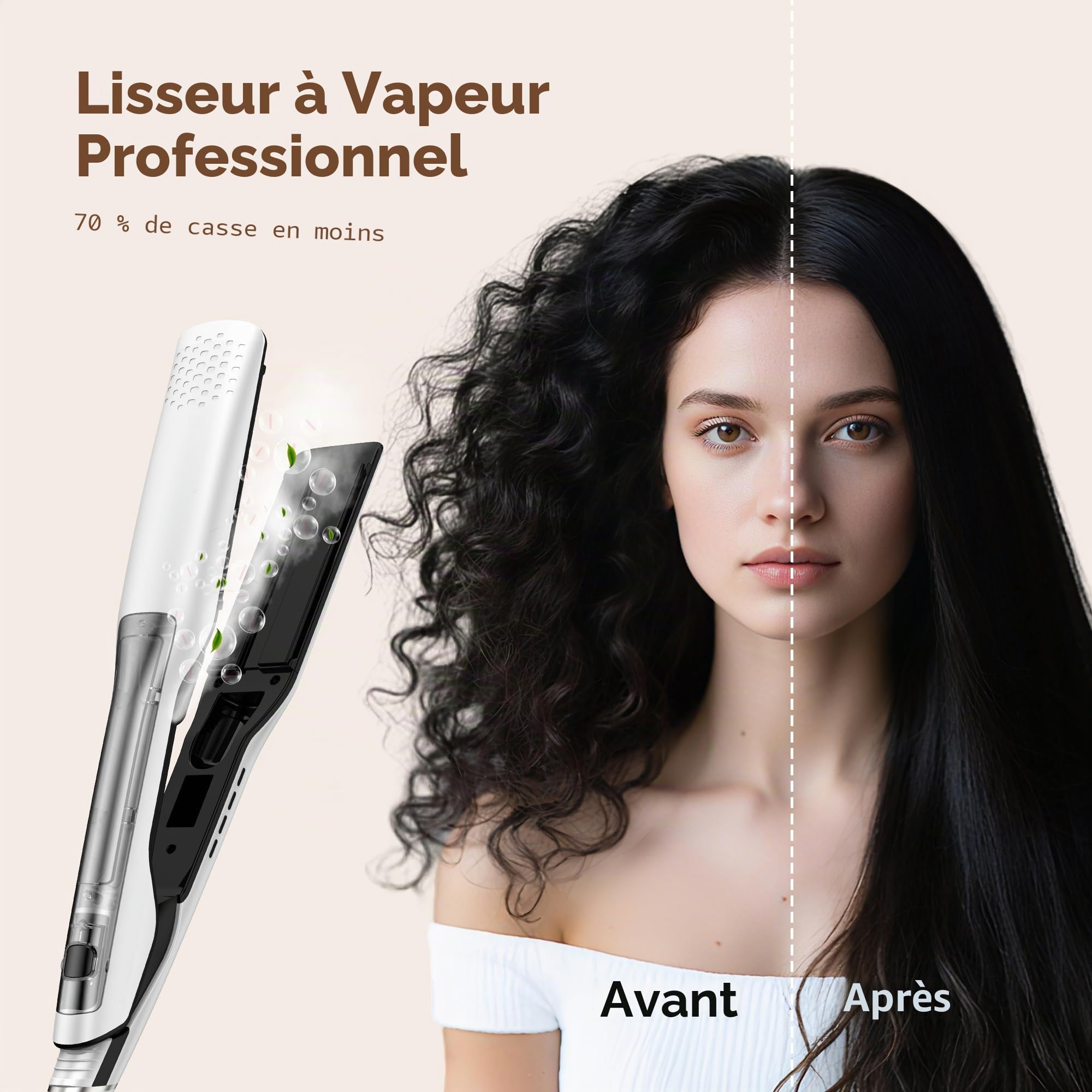 UKLISS Fer à lisser à vapeur, largeur 40 mm, avec écran LCD