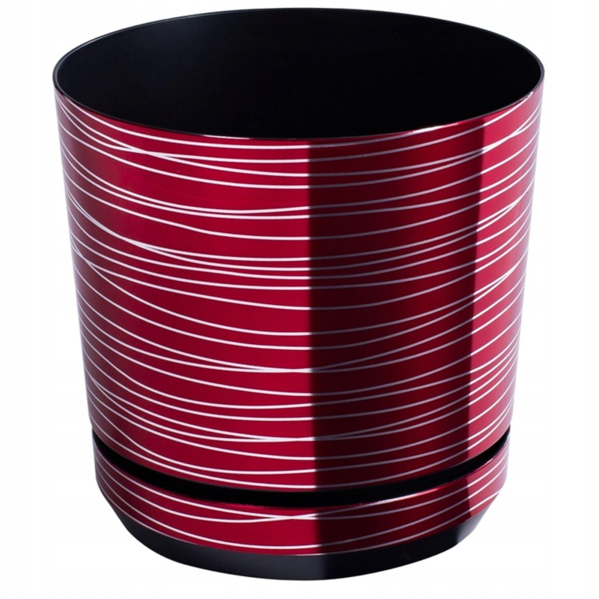 KORAD Red with Silver Strips Indoor Plant Pots with Saucer and Drainage Holes, Round, Modern and Decorative Flowerpot for All Houseplants, 6 sizes, 25 colours (18 cm- 7 in)