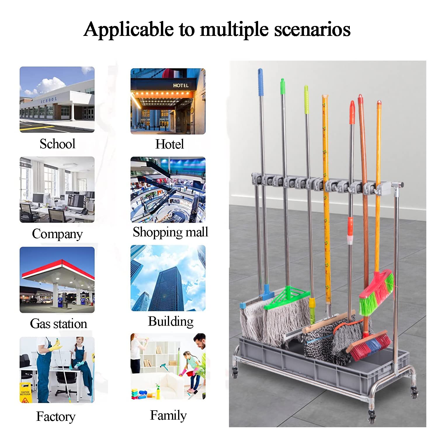 Praktischer Ständer Für Besen Und Mopps, Beweglicher Besen- Und Mopphalter, Reinigungswagen Mit Turm, Mopphalter, Schirmständer, Halterung Für Nasse Mopps, Beweglicher Ge,5slots