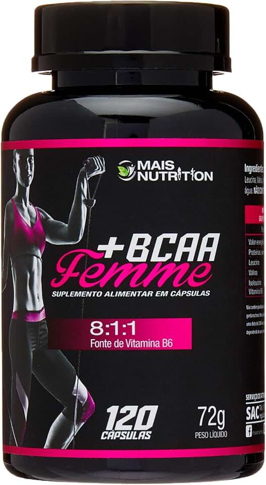MAIS NUTRITION BCAA Femme 60 Cápsulas - Aminoácido - Pré-Treino - Suplemento Alimentar Feminino