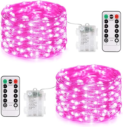 JMEXSUSS Paquete de 2 200 luces LED de hadas rosas que funcionan con pilas luces de San Valentín de 33 pies con control remoto 8 modos de luces