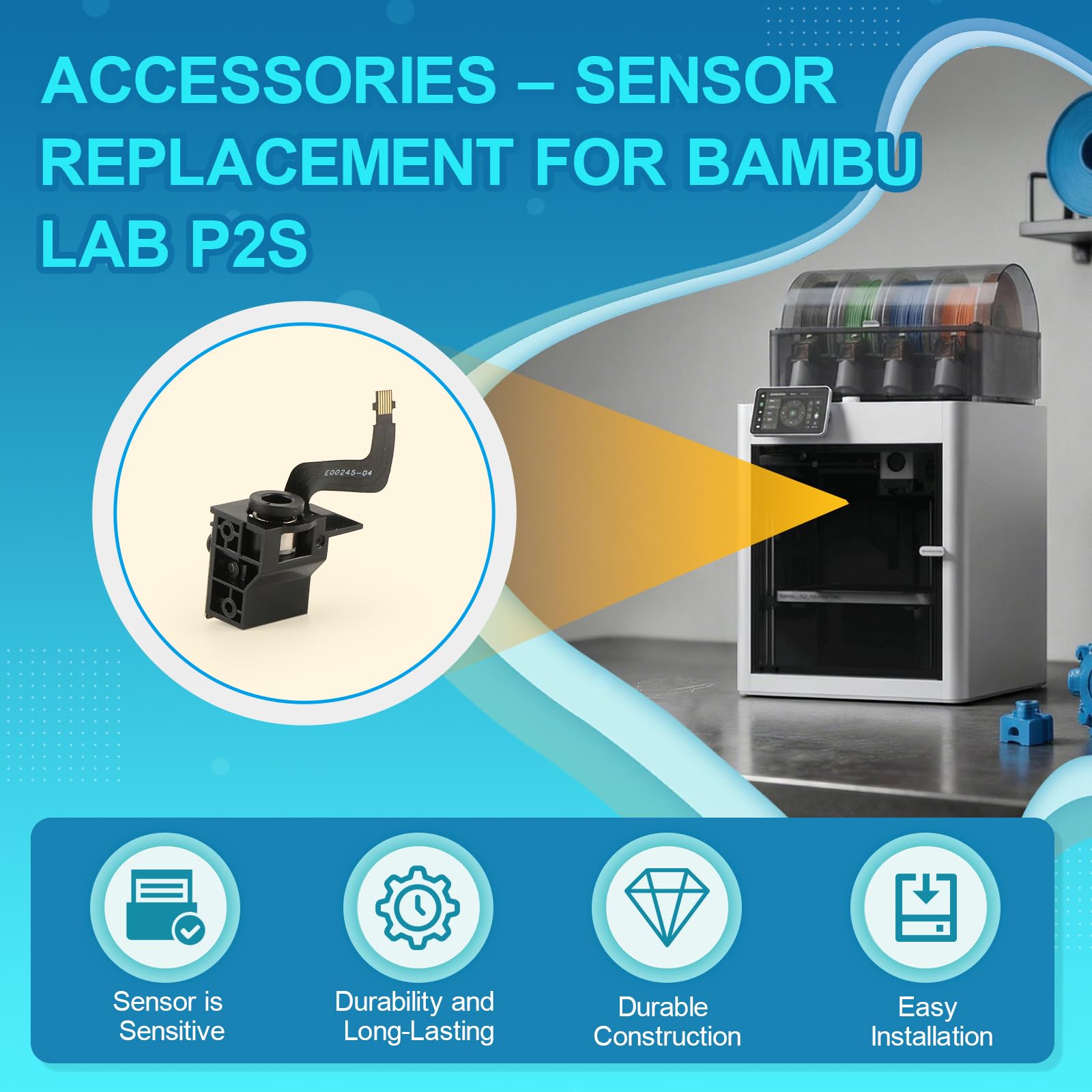 Extruder Filament Sensor für Bambu P2S 3D Drucker Hallschalter Montage Zubehör mit Werkzeug Schwarz