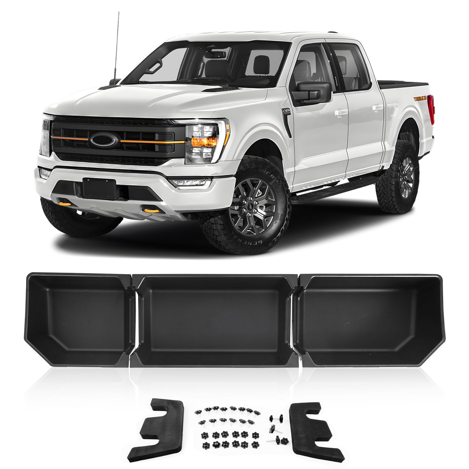 CarPartsDepot Under Seat Storage Box For 15-23 Ford F150 17-22 F-250/350/450/550 Super Duty with dividers Organizer and Storage