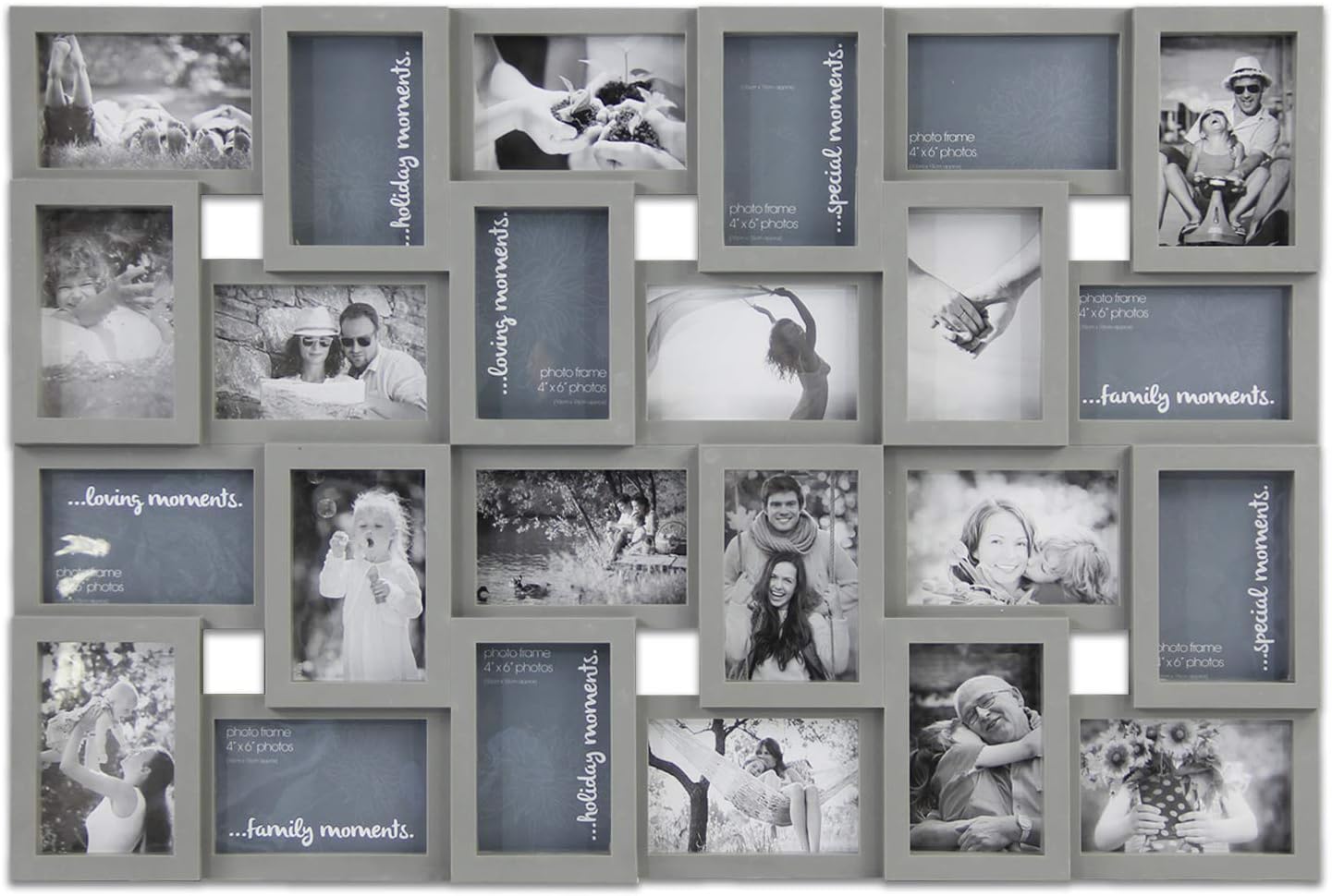 HELLO LAURA - Photo Frame Picture Frame - 24 Sockets Gray Finish Frame Collage Collection Wall Hanging Picture Photo Display Frame 4 x 6 Large Multi Decor Home Family Friend (24 Sockets)