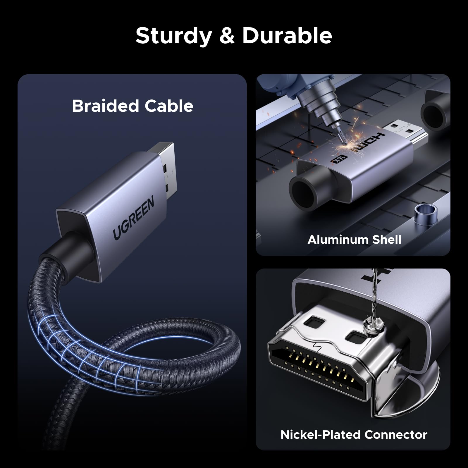 Kabel HDMI UGREEN 2.2 16K@60Hz 8K@240Hz 4K@480Hz 96 Gbps Ultra High Speed eARC HDR10+ VRR ALLM Dolby Vision HDCP 2.3 kompatybilny z komputerem stacjonarnym, laptopem, monitorem, PS5, PS4(2 m)