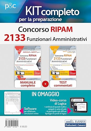 Kit Concorso 2133 Funzionari Amministrativi Ripam – CONTIENE Manuale + Test Commentati + software e Videocorso di Logica