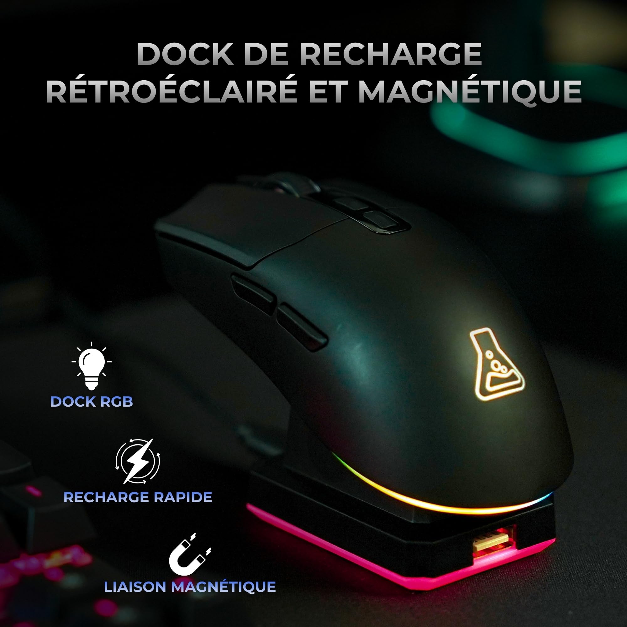 The G-Lab Kult Silicium Pro Souris Gamer sans Fil 12000 DPI Dock de Charge