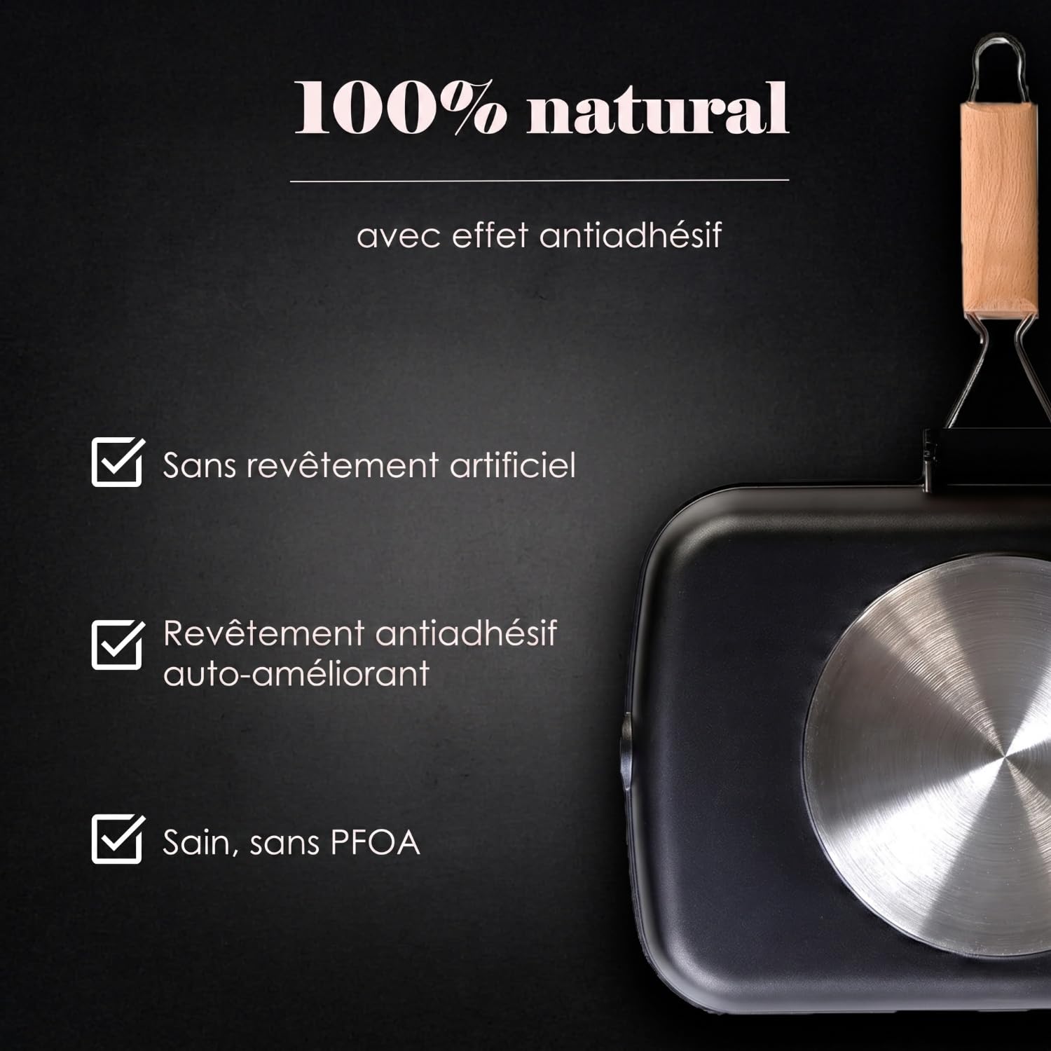 WECOOK! Ecostone Poêle à Griller Induction Ondulé, 34 x 24 cm, Antiadhésive ILAG Écologique sans PFOA, Fonte d'Aluminium, Épaisseur 5 mm, Poignée en Bois Pliable, Vitrocéramique, Gaz
