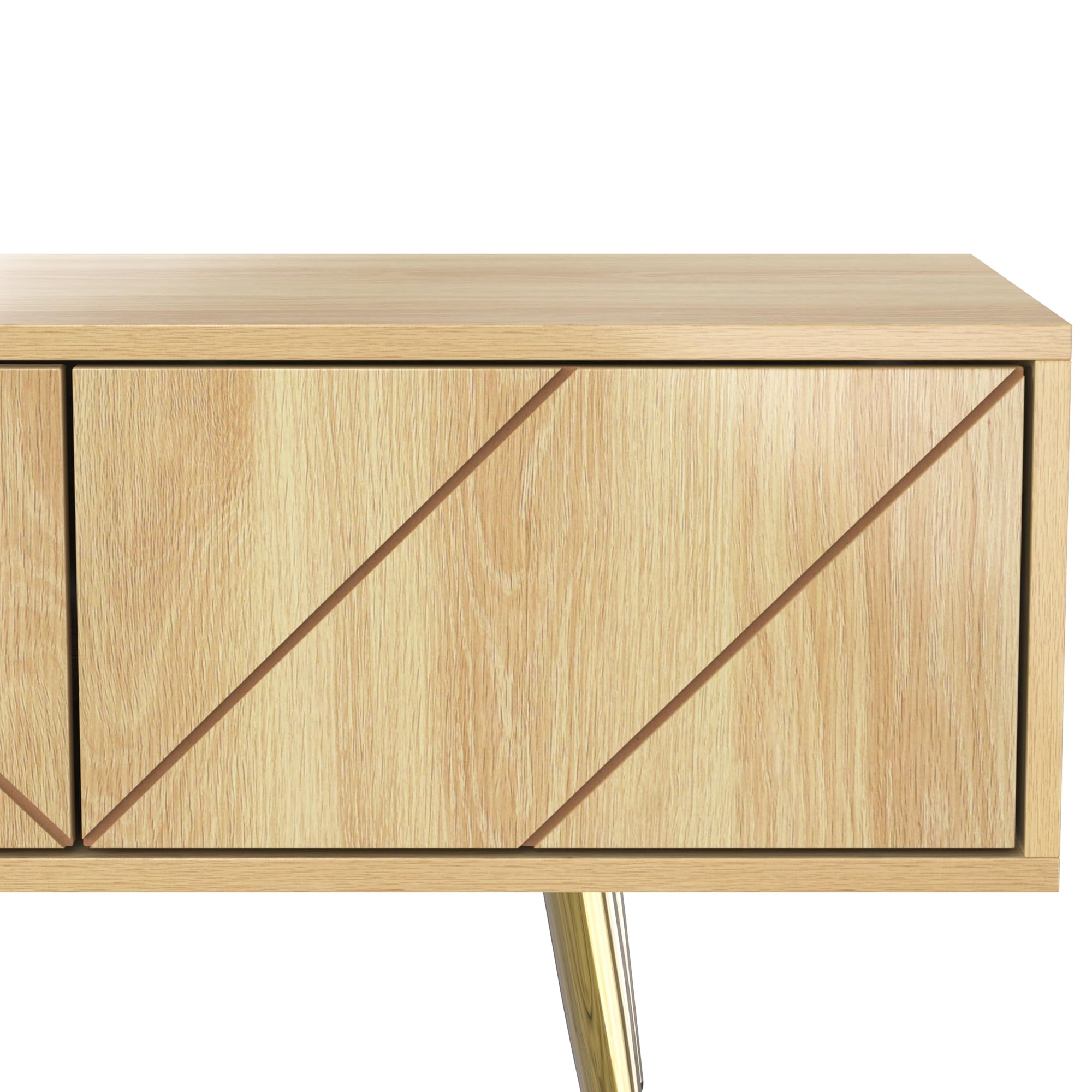 BTM Meuble TV 160 cm avec Pieds dorés - Meuble TV Moderne avec 2 tiroirs et 2 Portes - Durable - Grand Espace de Rangement, Bois - 160x36x42 cm