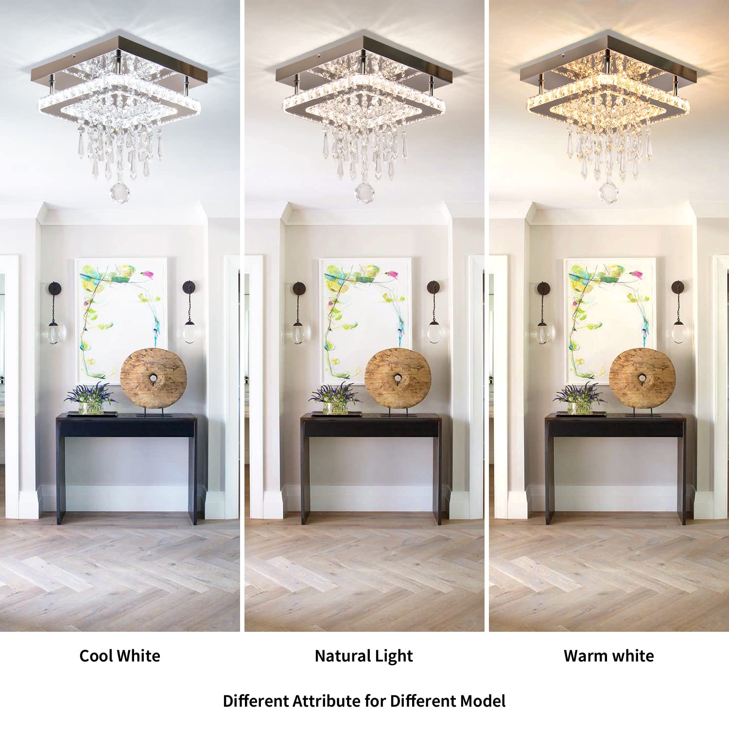 Finktonglan Lustre LED moderne en cristal au plafond Lustre à anneau