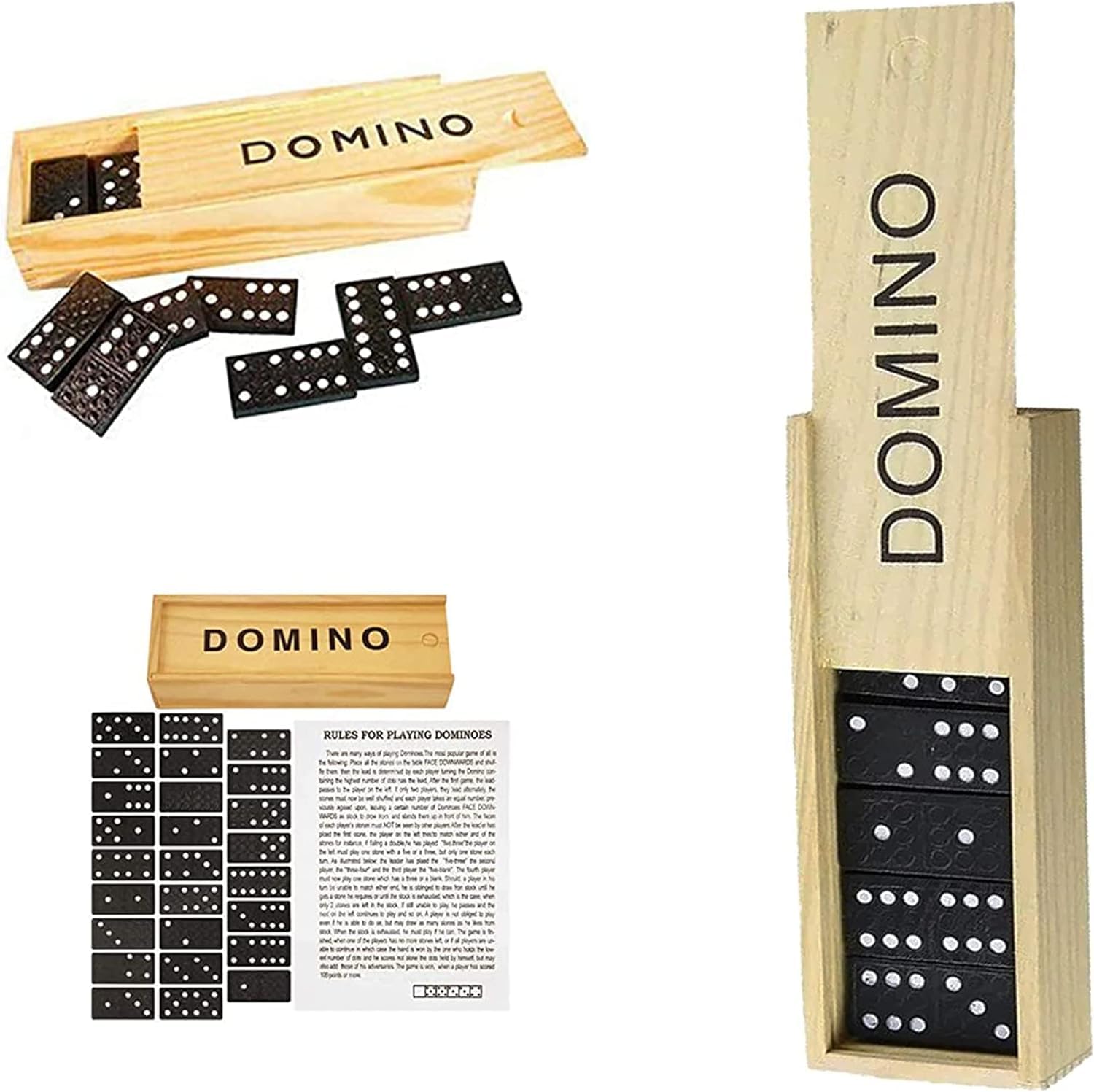 RYYN 28 Pieces Classic Retro Domino Game, 6" Double-Six Dominoes for children in Wooden Retro Gift Box for Adults (Pack 6)