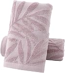 Ensemble de serviettes à main Pidada de 4 pièces motif feuille 100 % coton absorbant doux, serviette décorative pour salle de bain (marron clair)