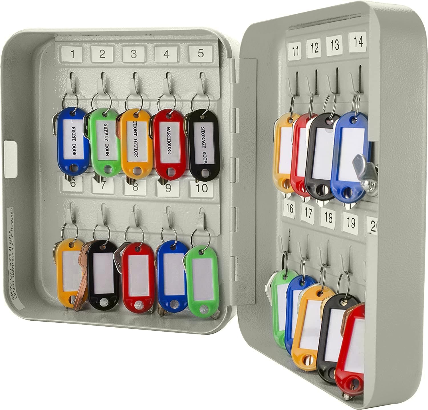 20 Keys Combination Lock Stylish Wall-Mount Security Key Holder Box & Metal Safe Cabinet Hanging Key Manager with Included Key Tags for Office, Home, Hotels & Parking (Grey)