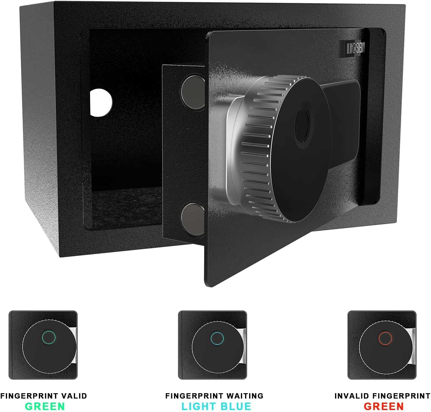 LIONSEN 0.7 Cubic Feet Safe Box with Biometric Fingerprint Touch Screen and Key Lock, Security Steel Home Safe, Secure Cash, Jewelry, ID Documents, Money - 13.8 x 9.8 x 9.8 Inches - - 