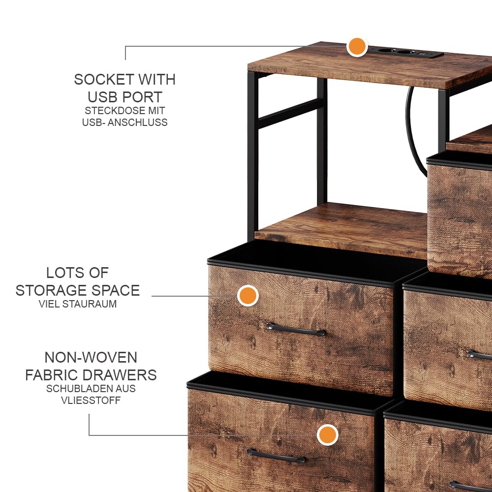 Vicco Sideboard Brian, Chêne, 88x30cm avec 8 tiroirs et USB, pour Le Rangement avec Port de Charge USB intégré